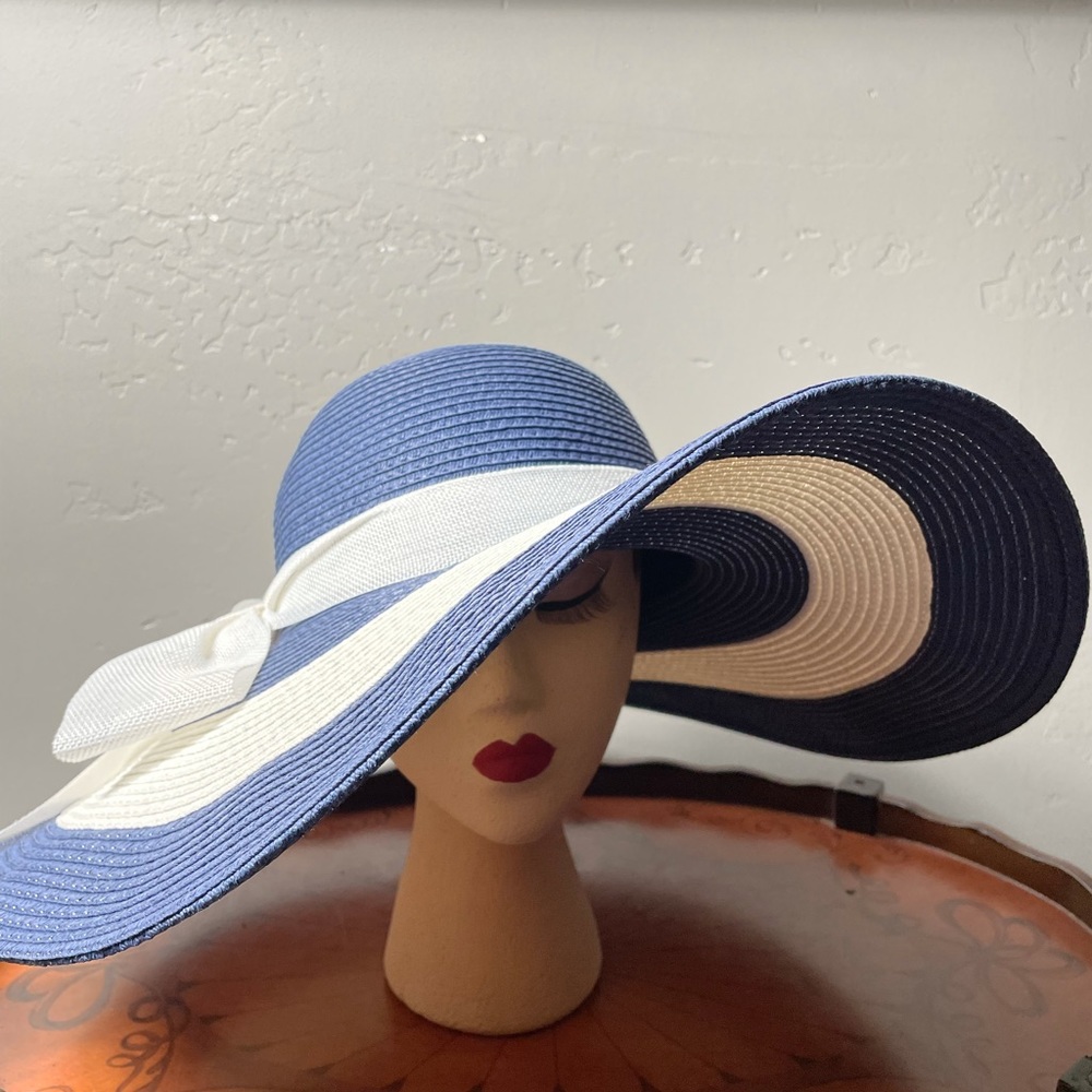 Blue and White Oversize Floppy Hat
